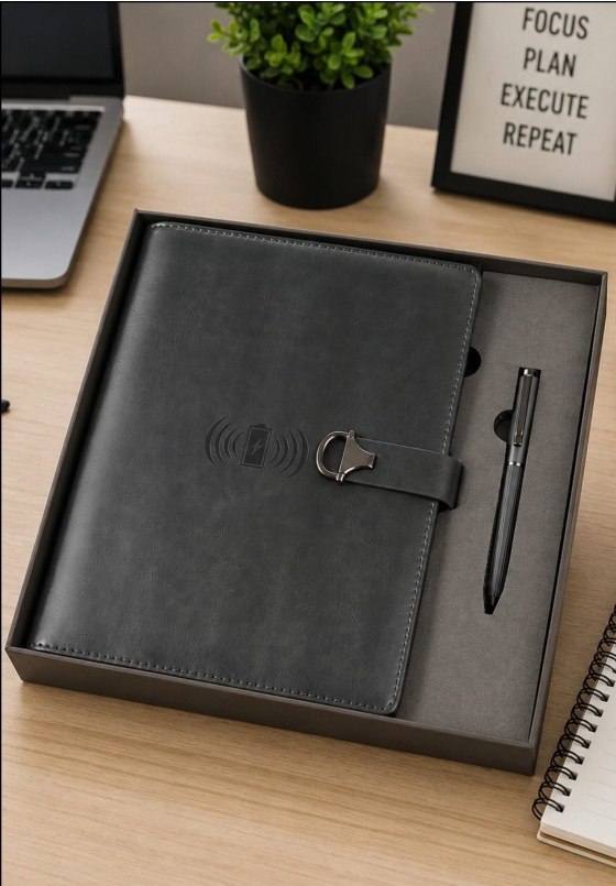 V-6 Matte Charcoal Black Power Bank Organizer Diary